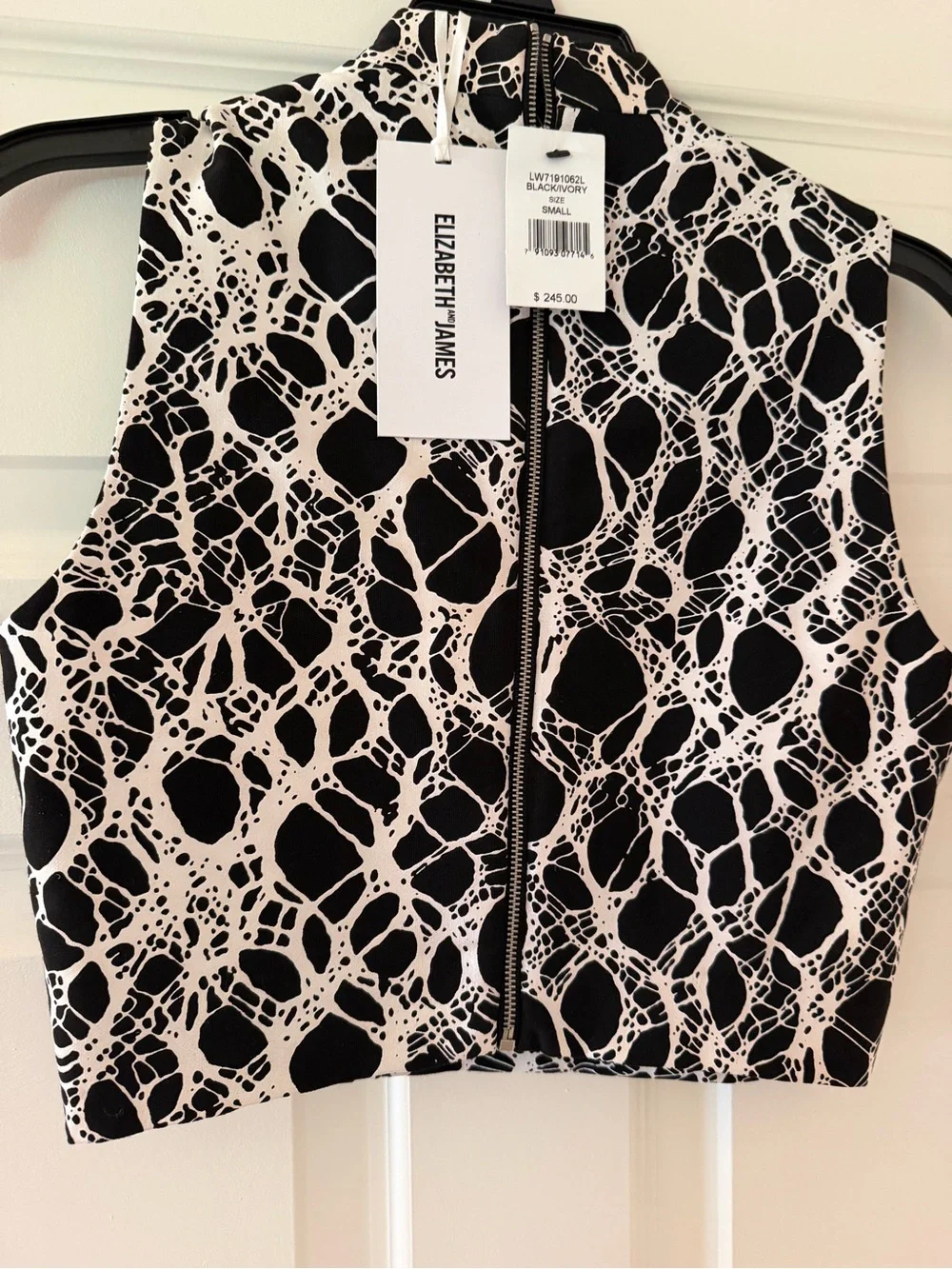 Elizabeth & James Aisling Mock Neck Crop Top in Black & Ivory